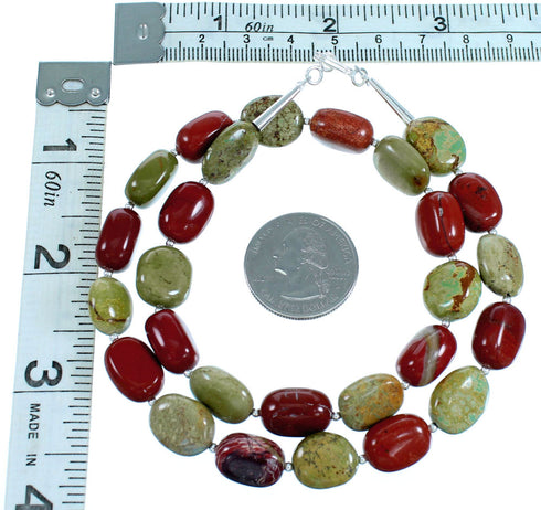Southwest Sterling Silver Turquoise And Jasper Bead Necklace LX114245
